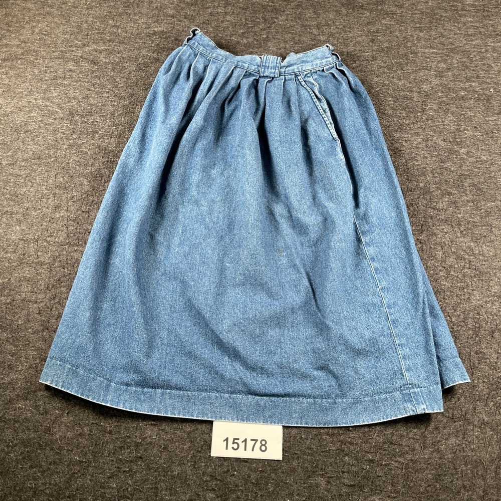 Vintage Eddie Bauer Denim Skirt Women 10P Blue Good Pleated Midi Pocket